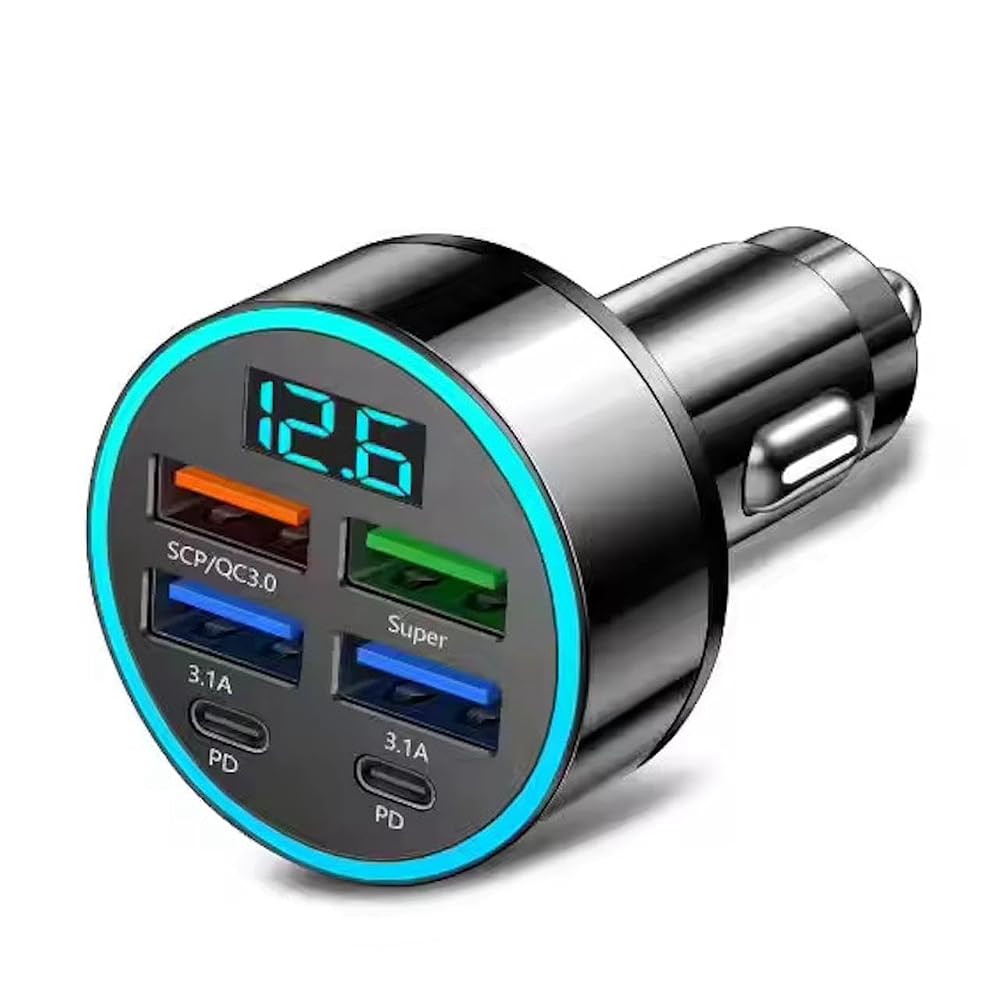 6 Port Fast Car Charger 66W USB C Charger Adapter with LED — product image 1