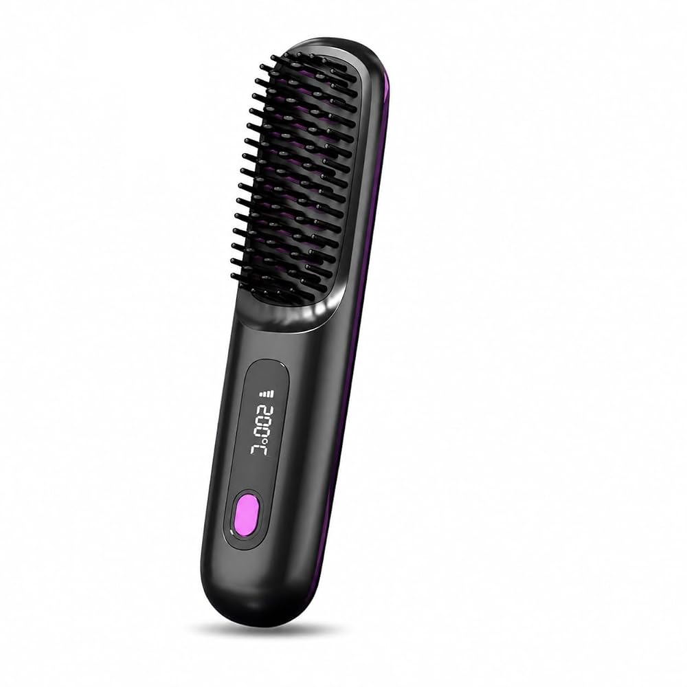 Cordless Hair Straightening Brush with LCD Temperature Display — product image 1