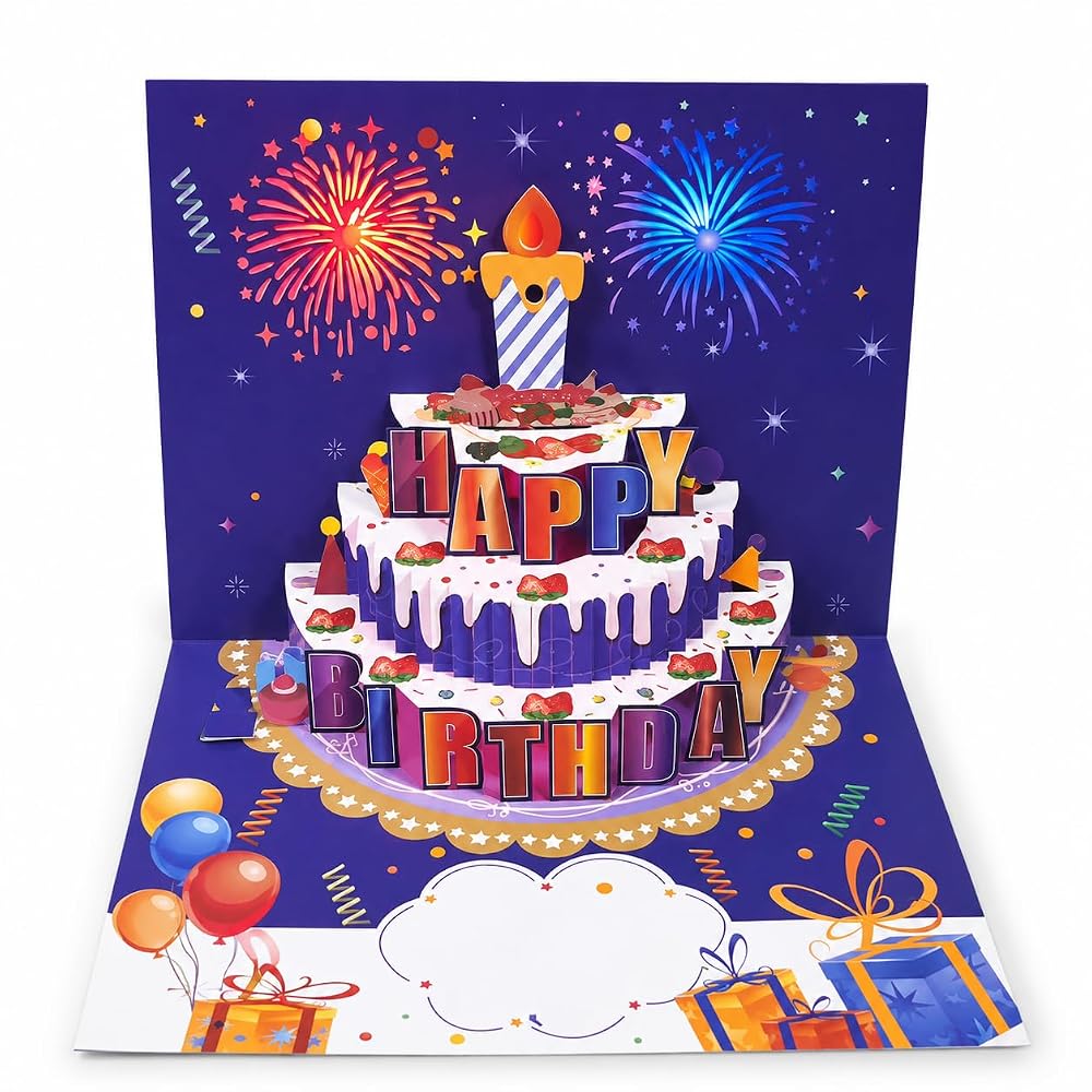Musical and Lights Birthday Cards 3D Pop Up Firework Birthday — product image 1