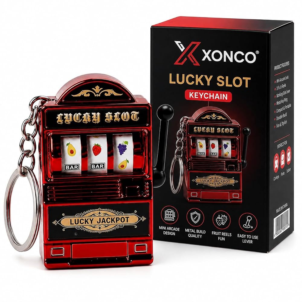 Mini Slot Machine Keychain with Rotating Fruit Reels and Pull — product image 1