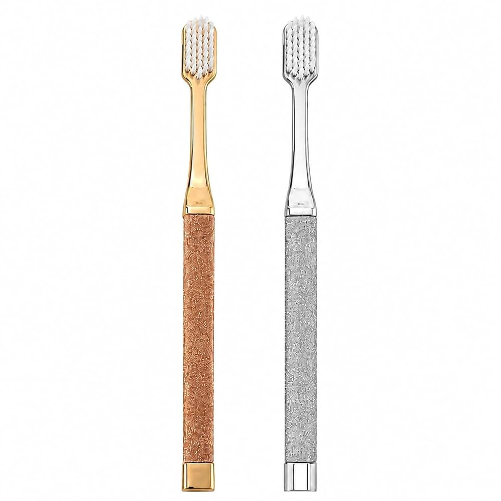 Manual Toothbrush Pack of 2 Soft Bristles Gold Silver — product image 1